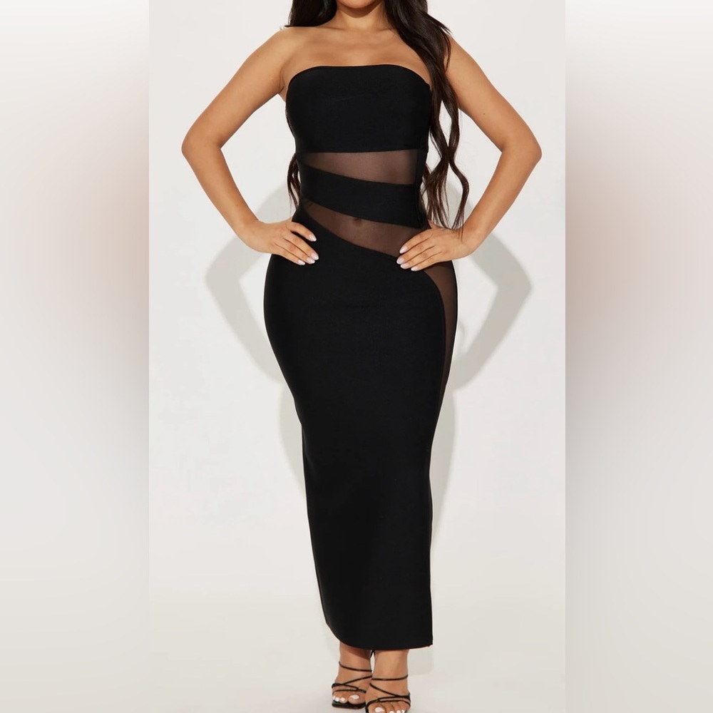 Fashion Nova Black Strapless Maxi Dress Medium